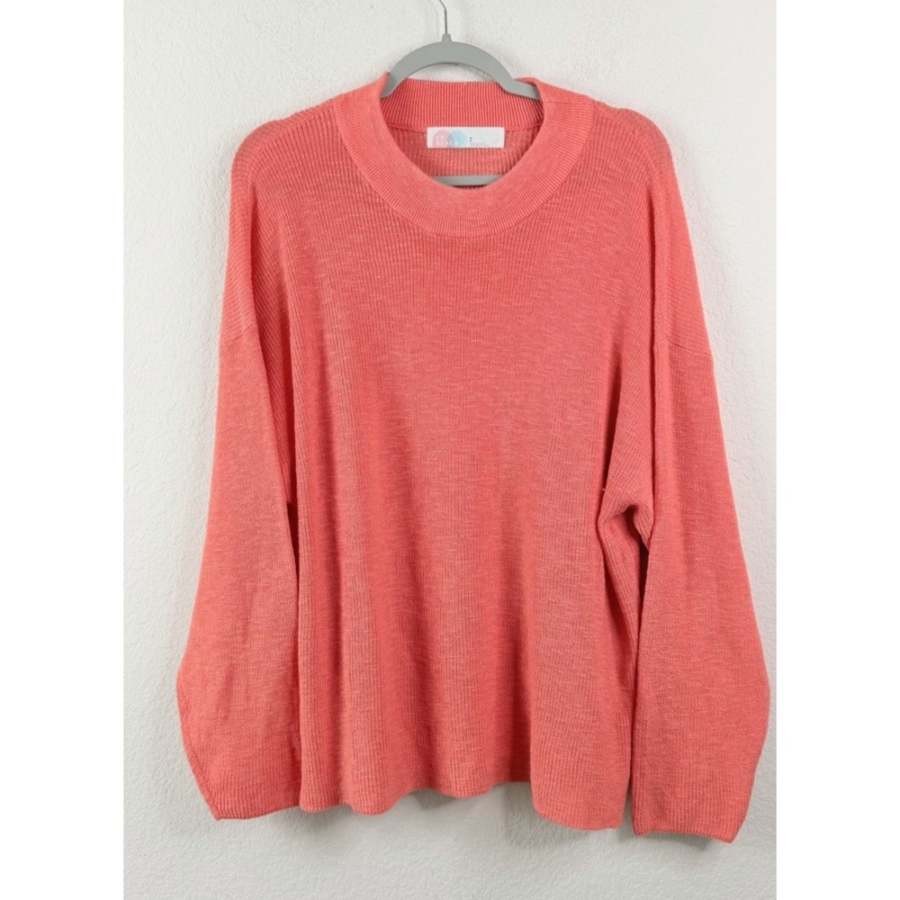 Free People FP Beach Sweater Sz S Coral Pink Oversized Cotton Blend Coastal Boho